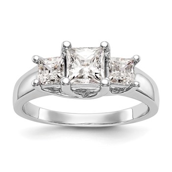 14K White Gold 3-Stone (Holds 3/4 carat (5.8mm) Princess Center and (2-3.5mm) Princess Sides) Engagement Ring Mounting