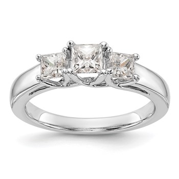 14K White Gold 3-Stone (Holds 3/8 carat (4.1mm) Princess Center and (2-3.8mm) Princess Sides) Engagement Ring Mounting
