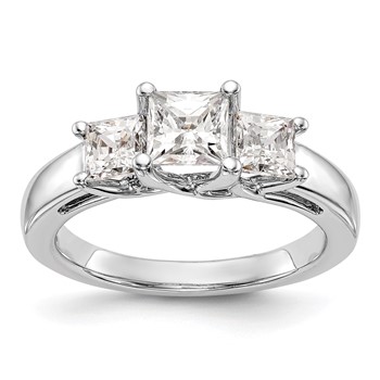 14K White Gold 3-Stone (Holds 3.4 carat (4.8mm) Princess Center and (2-4.3mm) Princess Sides) Engagement Ring Mounting