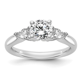 14K White Gold 3-Stone Peg Set Center (Holds (2-5.5x3.5mm) Pear Sides) Engagement Ring Mounting