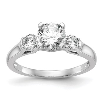 14K White Gold 3-Stone Peg Set Center (Holds (2-3.7mm) Round Sides) Engagement Ring Mounting