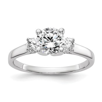 14K White Gold 3-Stone Peg Set Center (Holds (2-3.00mm) Round Sides) Engagement Ring Mounting