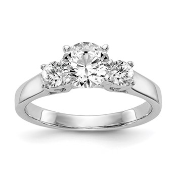 14K White Gold 3-Stone Peg Set Center (Holds (2-3.5mm) Round Sides) Engagement Ring Mounting