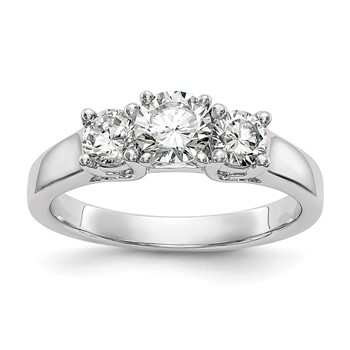 14K White Gold 3-Stone Peg Set Center (Holds (2-4.00mm) Round Sides) Engagement Ring Mounting