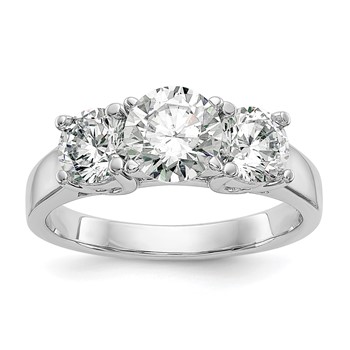 14K White Gold 3-Stone Peg Set Center (Holds (2-5.00mm) Round Sides) Engagement Ring Mounting