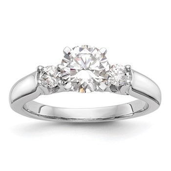 14K White Gold 3-Stone Peg Set Center (Holds (2-2.9mm) Round Sides) Engagement Ring Mounting