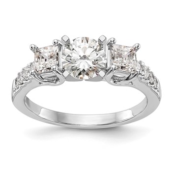 14K White Gold 3-Stone Plus Peg Set Center Semi-mount Princess Diamond Engagement Ring