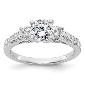 14K White Gold 3-Stone Plus Peg Set Center (Holds (2-3.4mm) Round Sides) Engagement Ring Mounting
