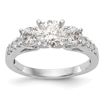 14K White Gold 3-Stone Plus Peg Set Center (Holds (2-4.00mm) Round Sides) Engagement Ring Mounting