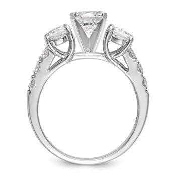 14K White Gold 3-Stone Plus Peg Set Center (Holds (2-4.6mm) Round Sides) Engagement Ring Mounting — alternate view