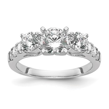 14K White Gold 3-Stone Plus Peg Set Center (Holds (2-4.6mm) Round Sides) Engagement Ring Mounting