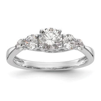 14K White Gold 5-Stone (Holds 1/2 carat (5.2mm) Round Center and (2-3.6/2-2.6) Round Sides) Engagement Ring Mounting