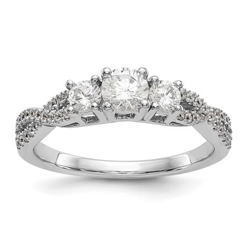 14K White Gold 3-Stone Plus (Holds (4.5mm) Round Center and (2-3.2mm) Round Sides) Engagement Ring Mounting