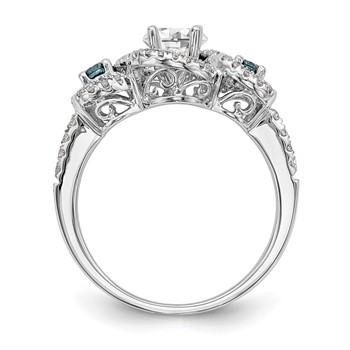 14k White Gold 3-Stone Plus (Holds (5.2mm) Round Center) Halo Engagement Ring Mounting — alternate view