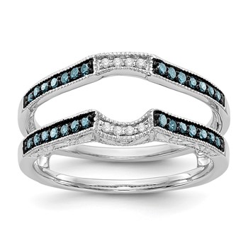 14K White Gold 1/4 carat Blue and White Diamond with Black Rhodium Complete Ring Guard