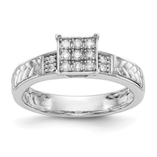 Image of 14K White Gold Square Cluster AA Quality 1/6 carat Diamond Trio Complete Engagement Ring