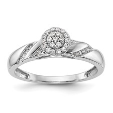 Image of 14K White Gold Halo Cluster AA Quality 1/6 carat Diamond Trio Complete Engagement Ring