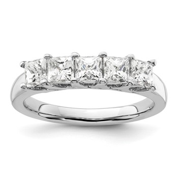 14K White Gold 5-Stone Shared Prong (Holds 5-3.5mm Princess) Diamond Band Mounting
