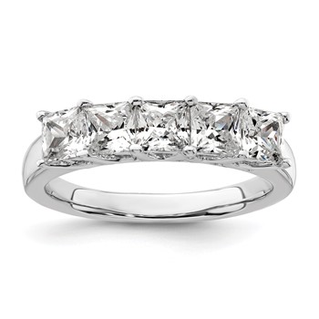 14K White Gold 5-Stone Shared Prong (Holds 5-3.8mm Princess) Diamond Band Mounting