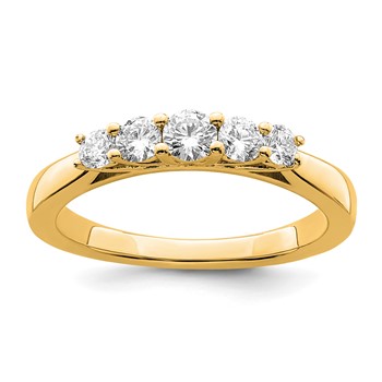 "14K Yellow Gold 5-Stone Shared Prong (Holds 1-3.4, 2-2.6, 2-2.9mm Round) Diamond Band Mounting"