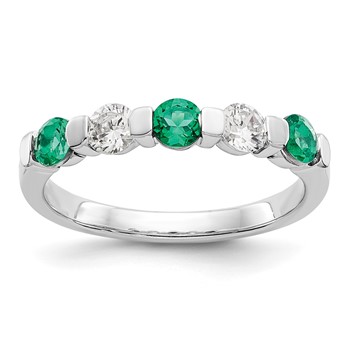14k White Gold 3mm Emerald AA Diamond Anniversary Band