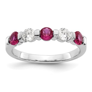 14k White Gold 3mm Ruby AA Diamond Anniversary Band