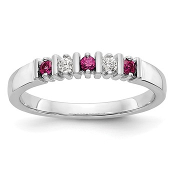 14k White Gold 2mm Ruby AA Diamond 5-Stone Ring