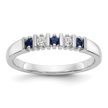 14k White Gold 2mm Sapphire AA Diamond 5-Stone Ring