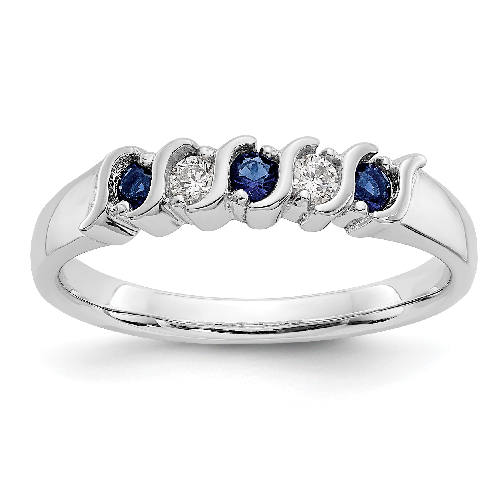 10k White Gold 1/10 carat Diamond and Sapphire 5-Stone Band