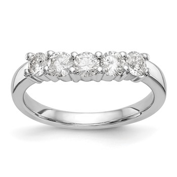 "14K White Gold 5-Stone Shared Prong (Holds 3-3.5, 2-3.3mm Round) Diamond Band Mounting"