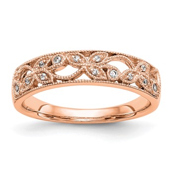 "14K Rose Gold Leaf Design (Holds 4-1.1, 9-0.9mm Round) Wedding Band Mounting"
