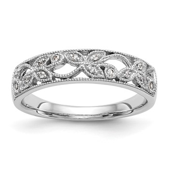 "14K White Gold Leaf Design (Holds 4-1.1, 9-0.9mm Round) Wedding Band Mounting"
