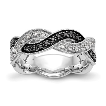 14K White Gold Twist Design 1/3 carat Black and White Diamond Complete Band