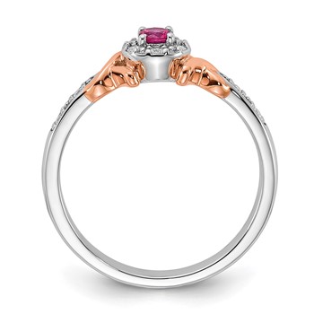Sterling Silver and Rose-tone Polished Fancy Created Ruby and CZ Ring — alternate view