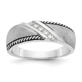 True Origin 14K White Gold Men's 1/8 carat Lab Grown Diamond VS/SI  D E F  Brushed Polished Antiqued Band