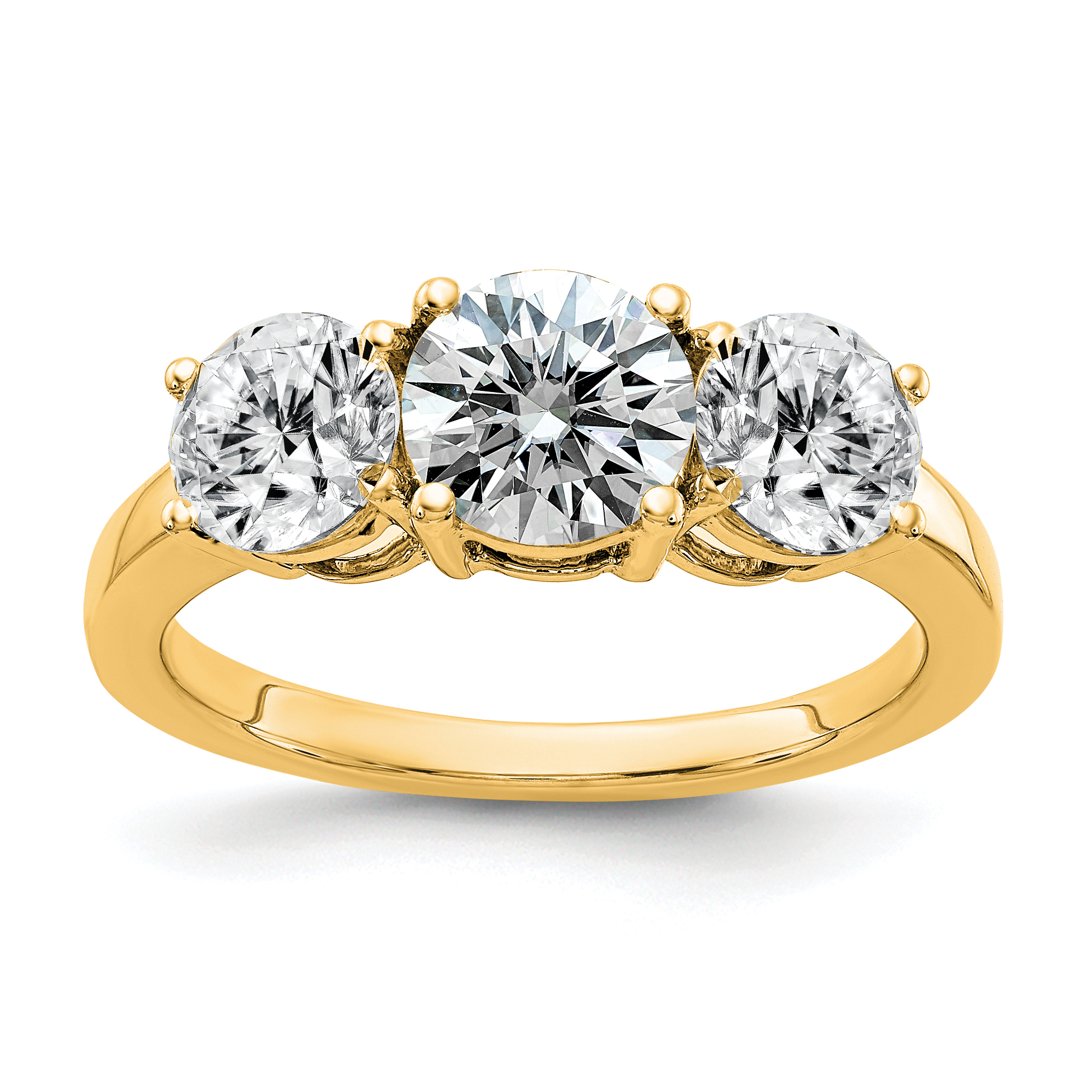 14k 2 1/5ct. Three Stone G H I True Light Round Moissanite Ring