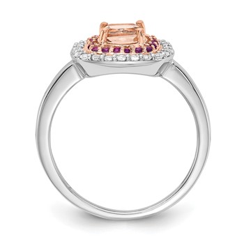 14k White & Rose Gold Morganite/Amethyst/Diamond Cushion Shape Ring — alternate view