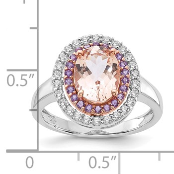 Sterling Silver w/RG Morganite/Amethyst/CZ Oval Shape Ring — alternate view
