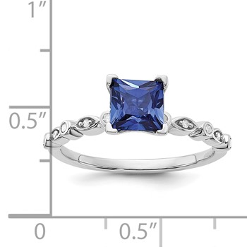 Sterling Silver Polished 6mm Cr Blue Sapphire and Diamond Ring — alternate view