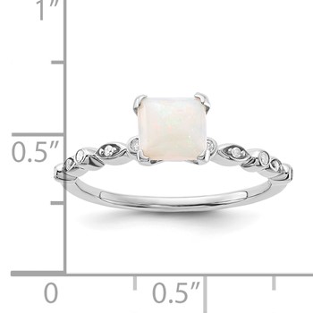 Sterling Silver Polished 6mm White Created Opal and Diamond Ring — alternate view