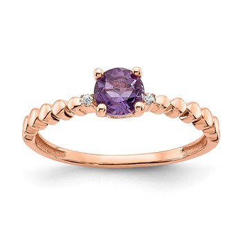 Sterling Silver w/Rose PlateSterling Silver Amethyst & CZ Ring