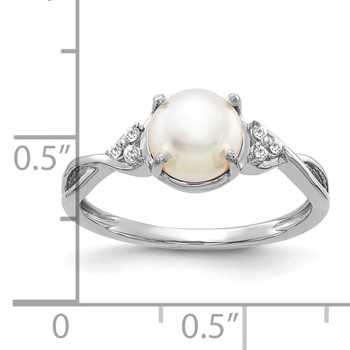 14k White Gold 7mm June/Freshwater Cultured Pearl and Diamond Ring — alternate view