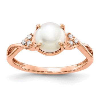 10k wg 7MM FWC Pearl Diamond Ring 6- .008ct Stone:A Mel: S43