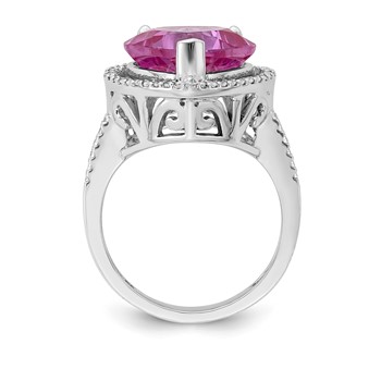 Sterling Silver Pink Sapphire & CZ Heart Ring — alternate view