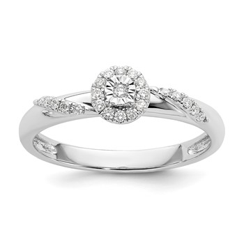14K White Gold Halo AA Quality 1/8 carat Diamond Trio Complete Engagement Ring