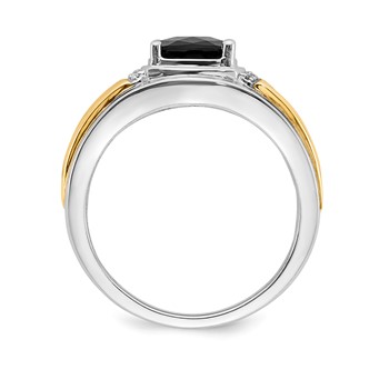 Sterling Silver w/GP Onyx & CZ Men's Ring — alternate view
