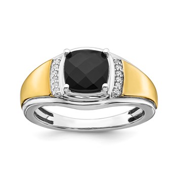 Sterling Silver w/GP Onyx & CZ Men's Ring
