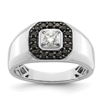 Sterling Silver Black & White CZ Men's Ring