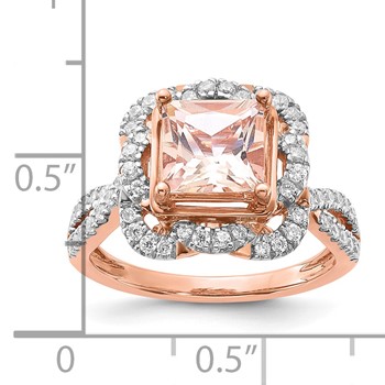 Sterling Silver Rose-tone Polished Morganite and CZ Ring — alternate view
