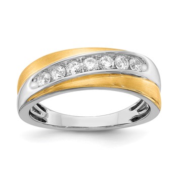 14k White & Yellow Gold Diamond Men's Ring,SATIN E/W